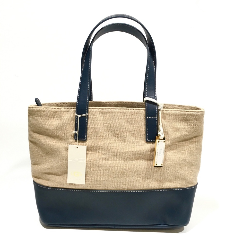 UGG MEENA LARGE TOTE -JUTE / LEATHER -NAVY / NATURAL -NWT